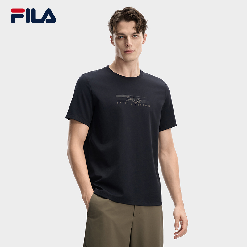 FILA CORE Men WHITE Knitted Short Sleeve Top LIGHT BLUE