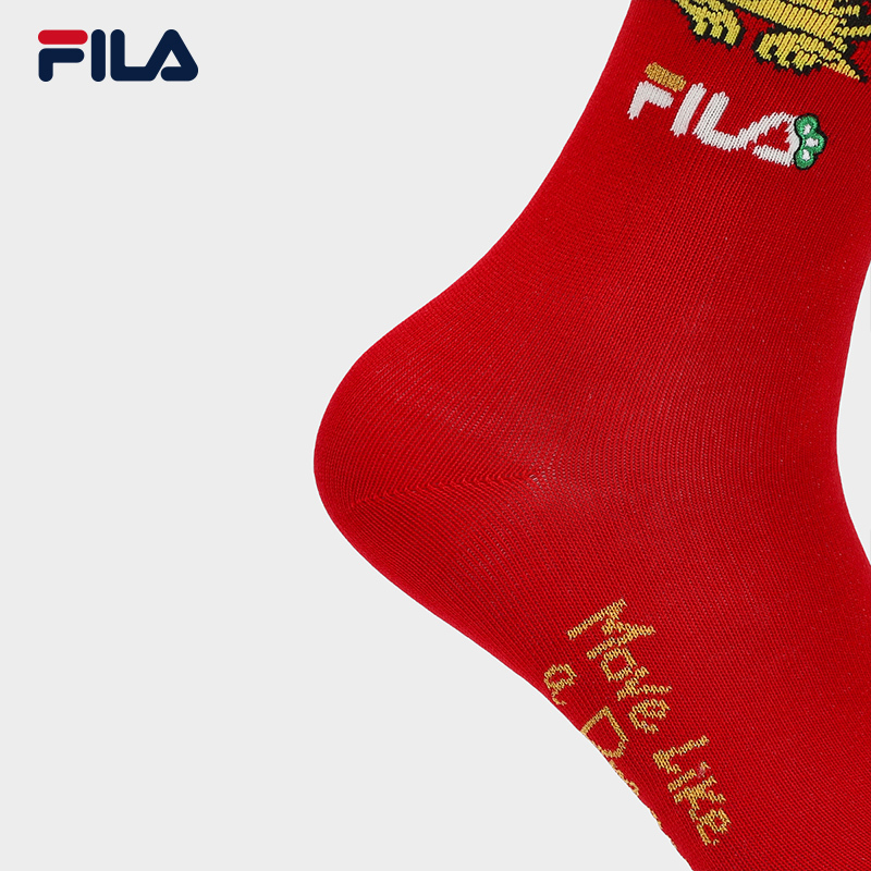 [ CNY Collection ] FILA CORE WHITE LINE FILA ORIGINALE Women's Middle Socks in Red