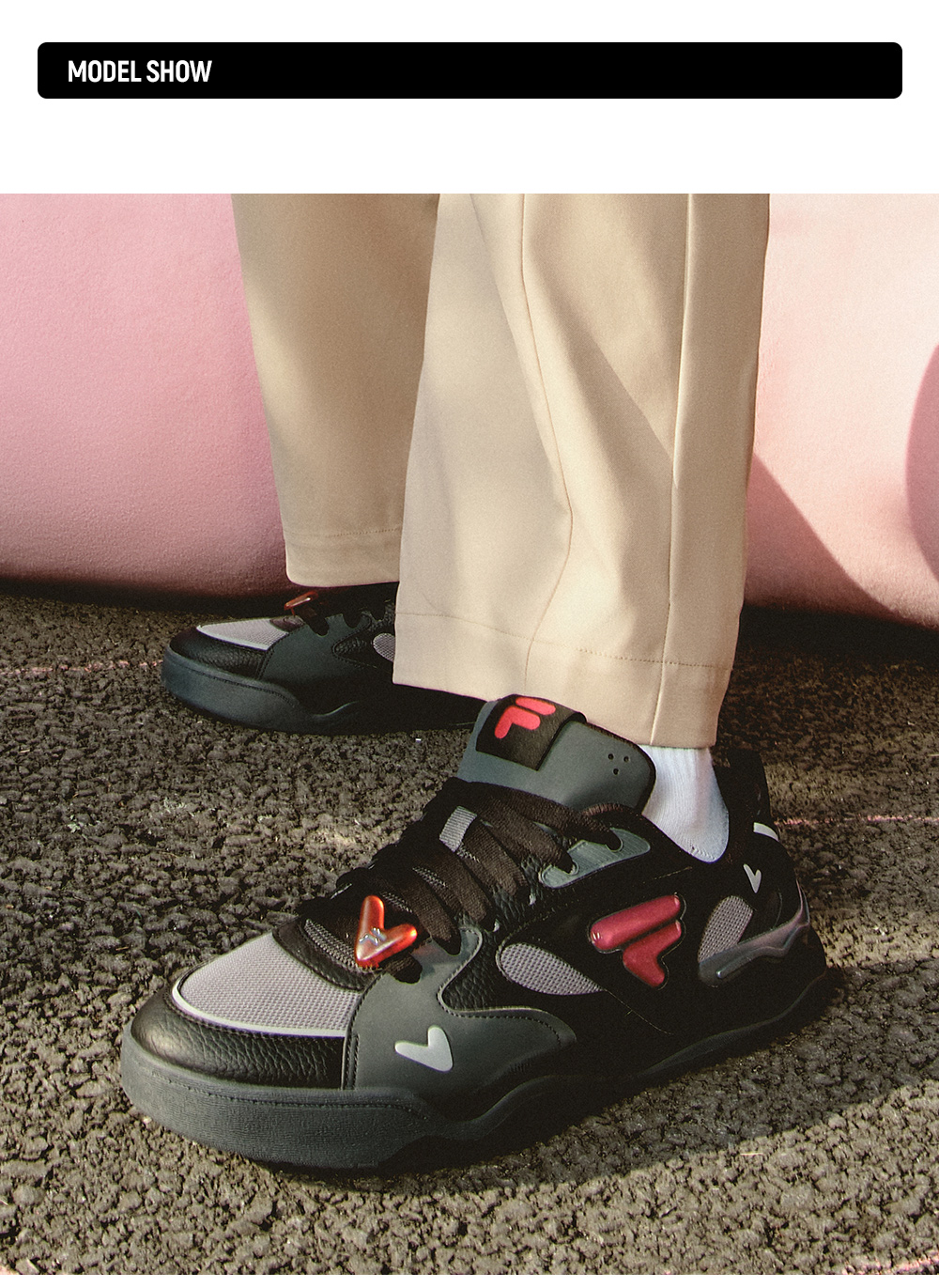 [V-Day Edition] FILA FUSION KICK II Women & Men Skate Shoes (Valentine's Couple Sneakers - Black and White )
