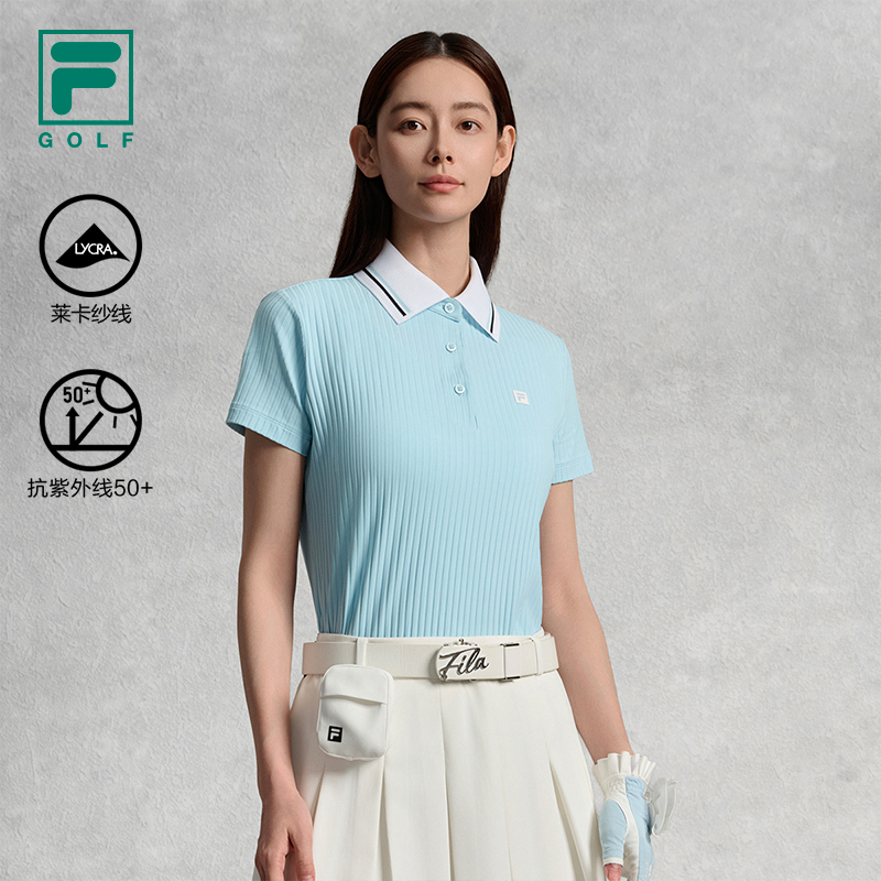 FILA CORE ATHLETICS GOLF ELITE GOLF CLUB Women Short Sleeve Polo (Black / Light Blue / White)