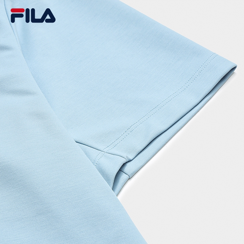 FILA CORE Men WHITE Knitted Short Sleeve Top LIGHT BLUE