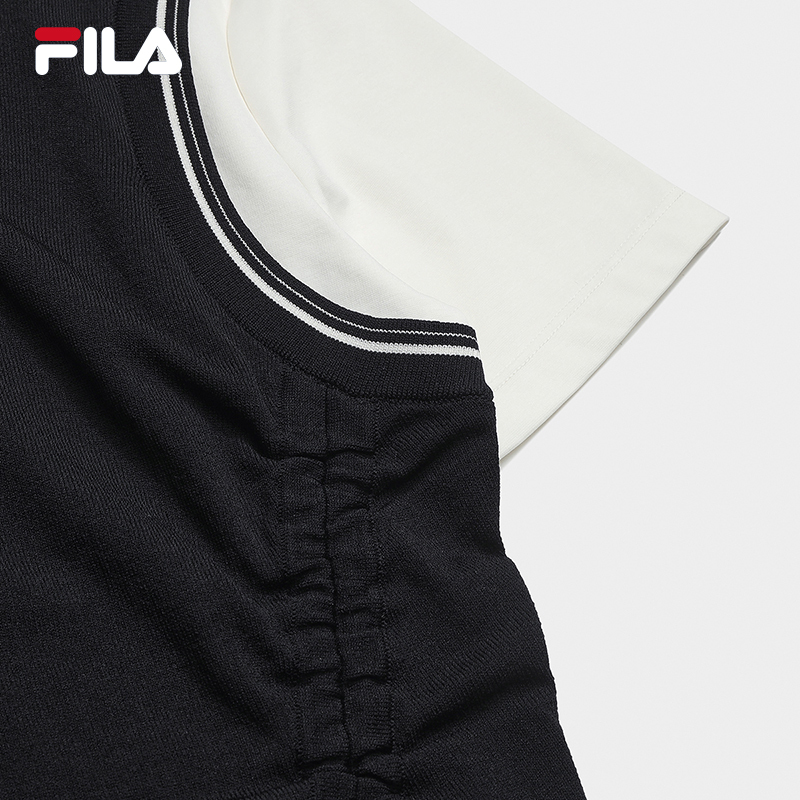 FILA CORE Women WHITE Knitted Short Sleeve Top NAVY