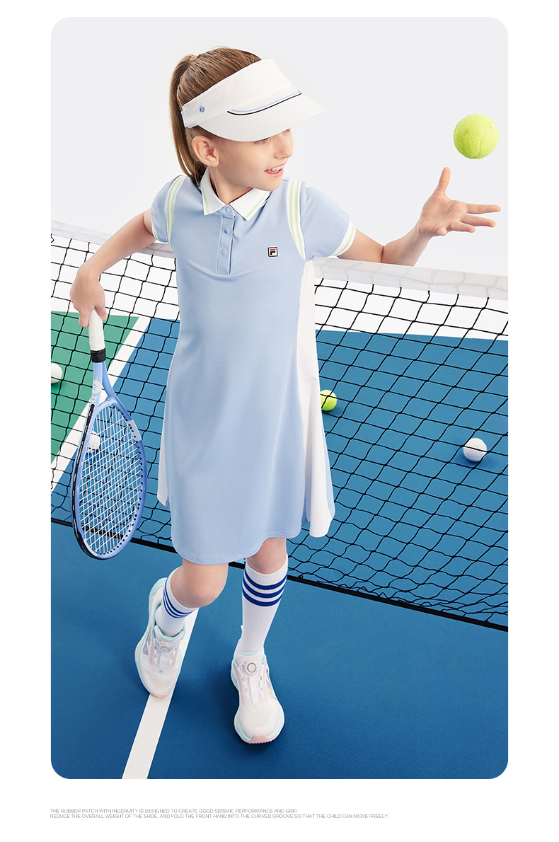 (130 - 165cm) FILA KIDS TENNIS Girl's Dress with Inner Shorts in Light Blue
