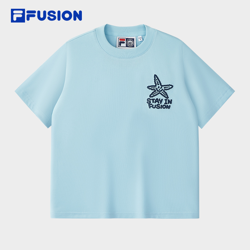 FILA FUSION  FUSION X MR DOODLE Women Short Sleeve T-shirt (Light Blue / Yellow)