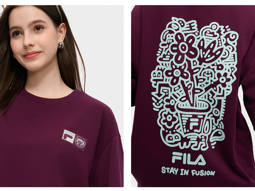 FILA FUSION  FUSION X MR DOODLE Unisex Short Sleeve T-shirt (Pink / Purple / White / Yellow)