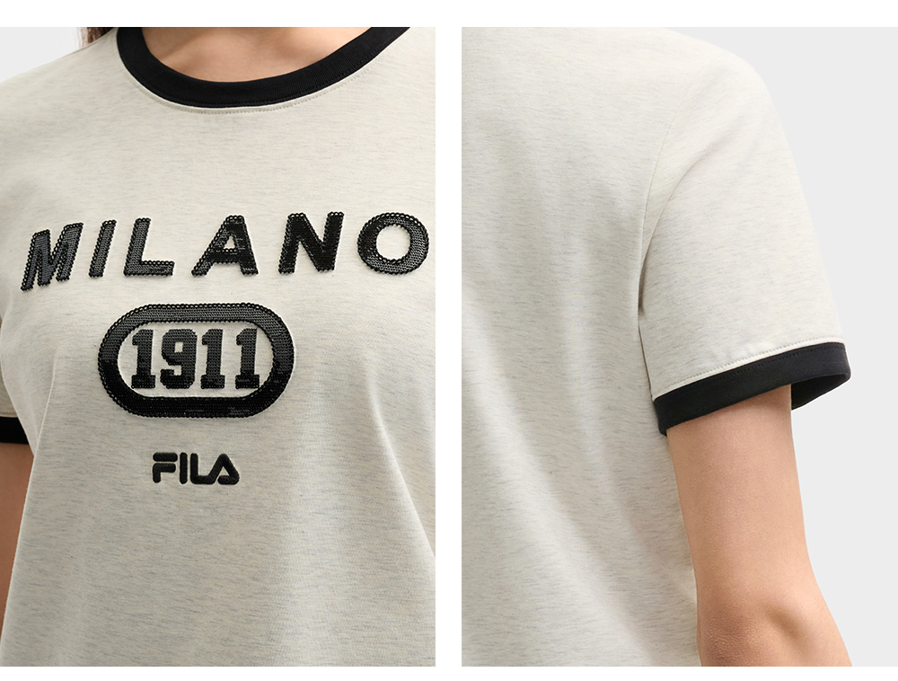 FILA CORE LIFESTYLE MILANO LUXURY CAFFE / FLAT WHITE Women Short Sleeves T-Shirt (Light Khaki / Purple)