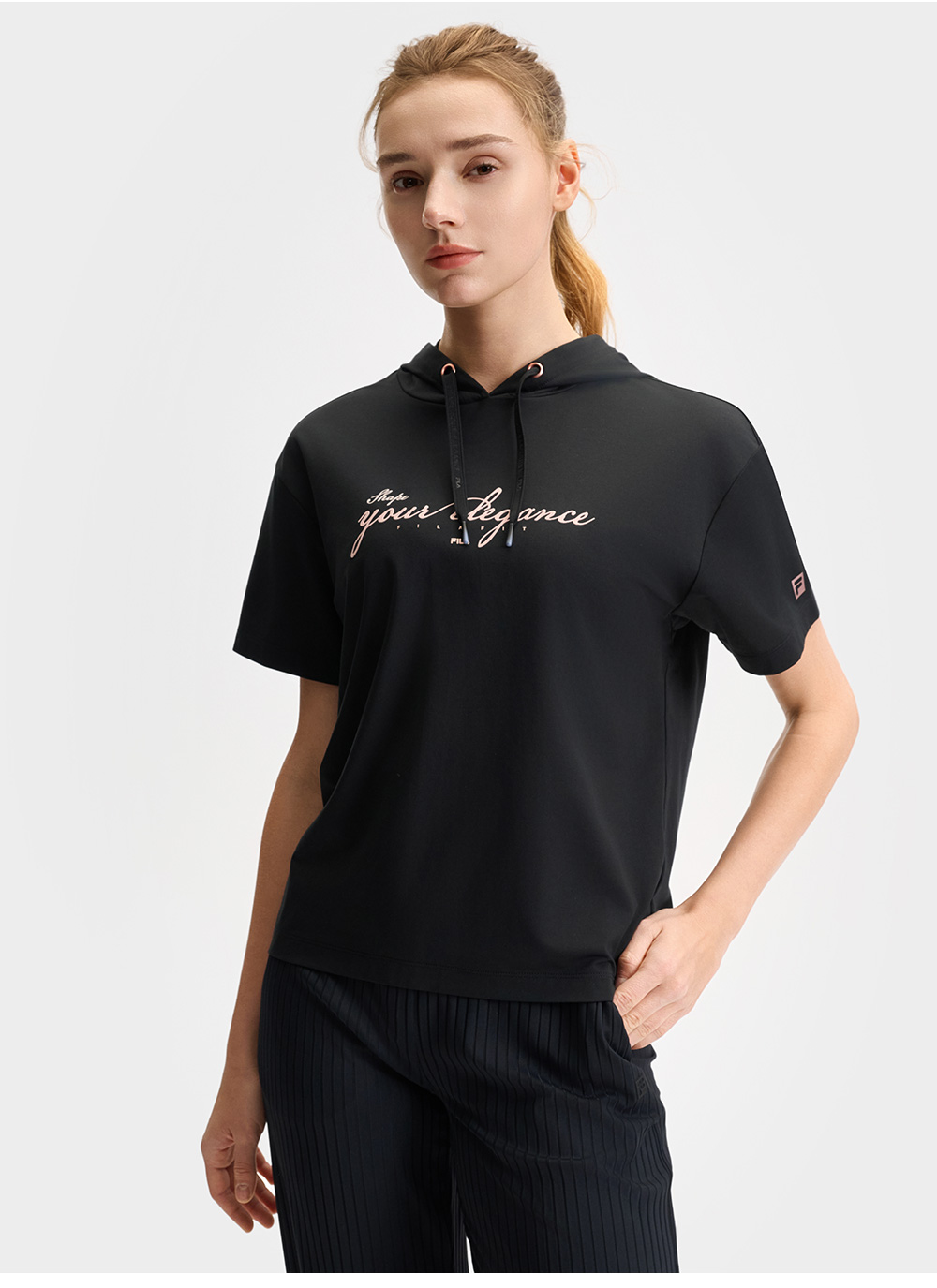 FILA CORE ATHLETICS FILA-FIT ARTE ELEGANTE Women Short Sleeve Top with Hood (Black)