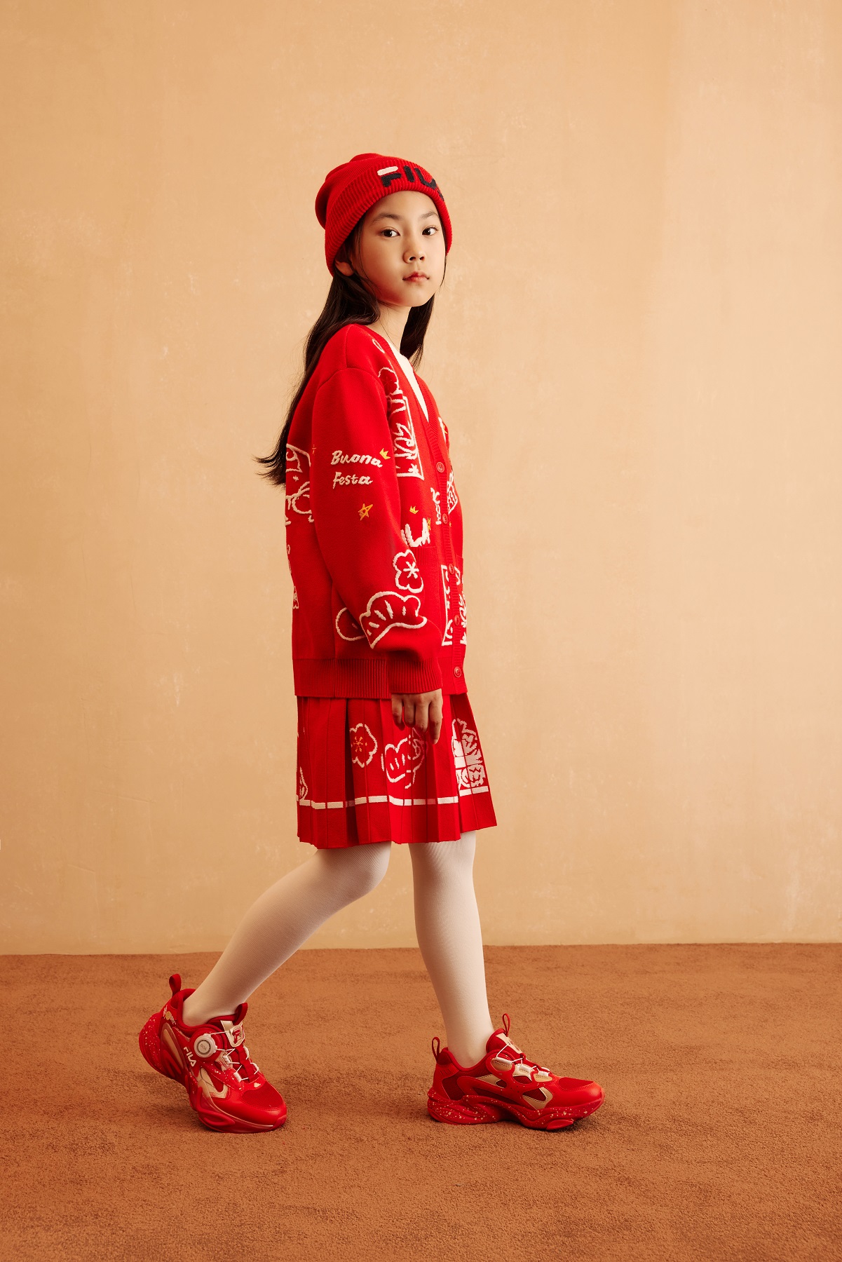 [ CNY Collection ] FILA KIDS ORIGINALE Chinese New Year Girl's Cardigan in Red