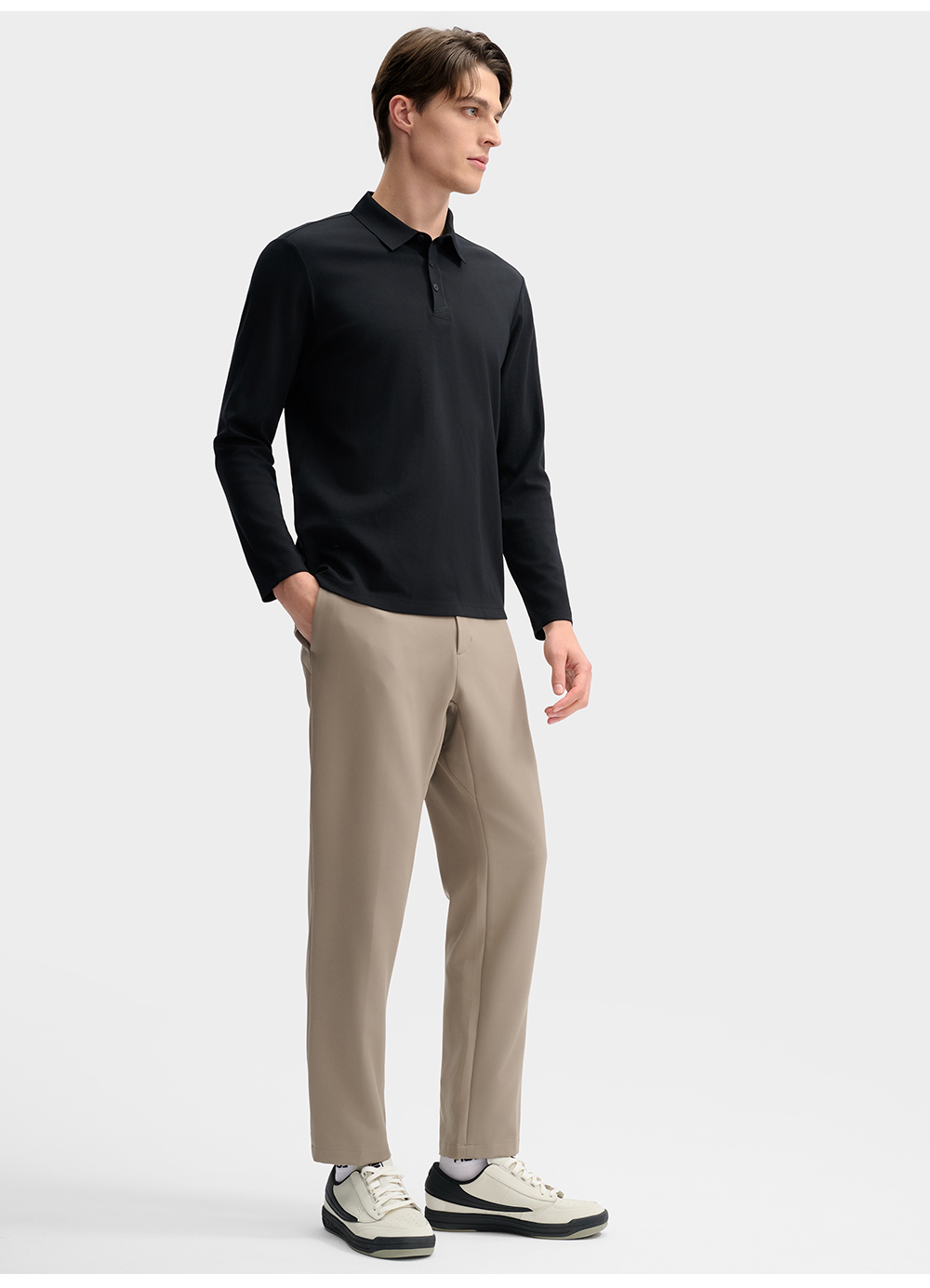 FILA CORE LIFESTYLE BLUE QUADRILATERO AESTHETICS Men Long Sleeve Polo (Black / Brown)
