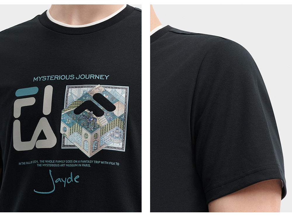 FILA CORE LIFESTYLE HERITAGE MYSTERIOUS JOURNEY Men Short Sleeve T-shirt (Black / White)