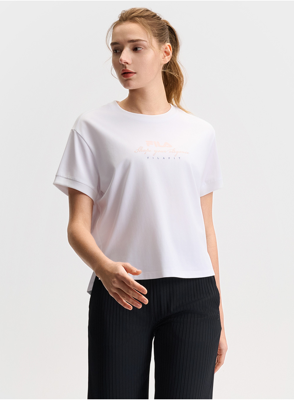 FILA CORE ATHLETICS FILA-FIT ARTE ELEGANTE Women Short Sleeves T-Shirt (Black / White)