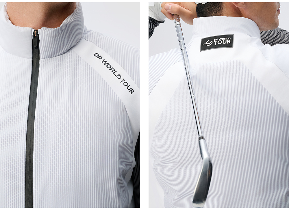 FILA CORE ATHLETICS GOLF DP WORLD TOUR MONOGRAM STRIPE Men Down Jacket Vest (White)