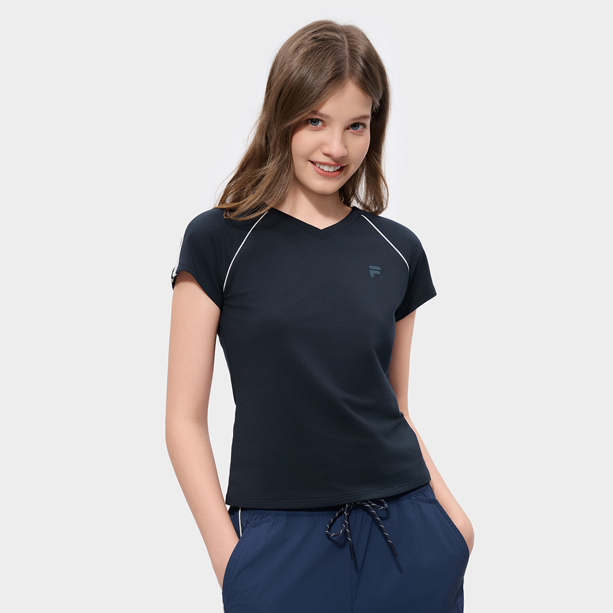 [Tian Xi Wei's Pick] FILA FUSION INLINE Women Knitted Short Sleeve Top