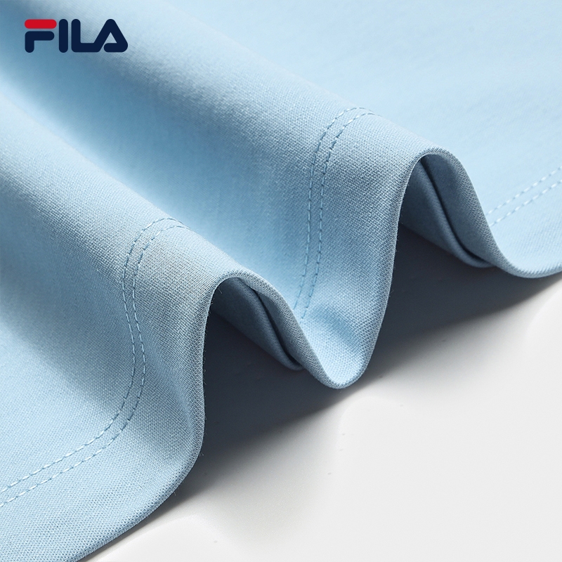 FILA CORE Men WHITE Knitted Short Sleeve Top LIGHT BLUE