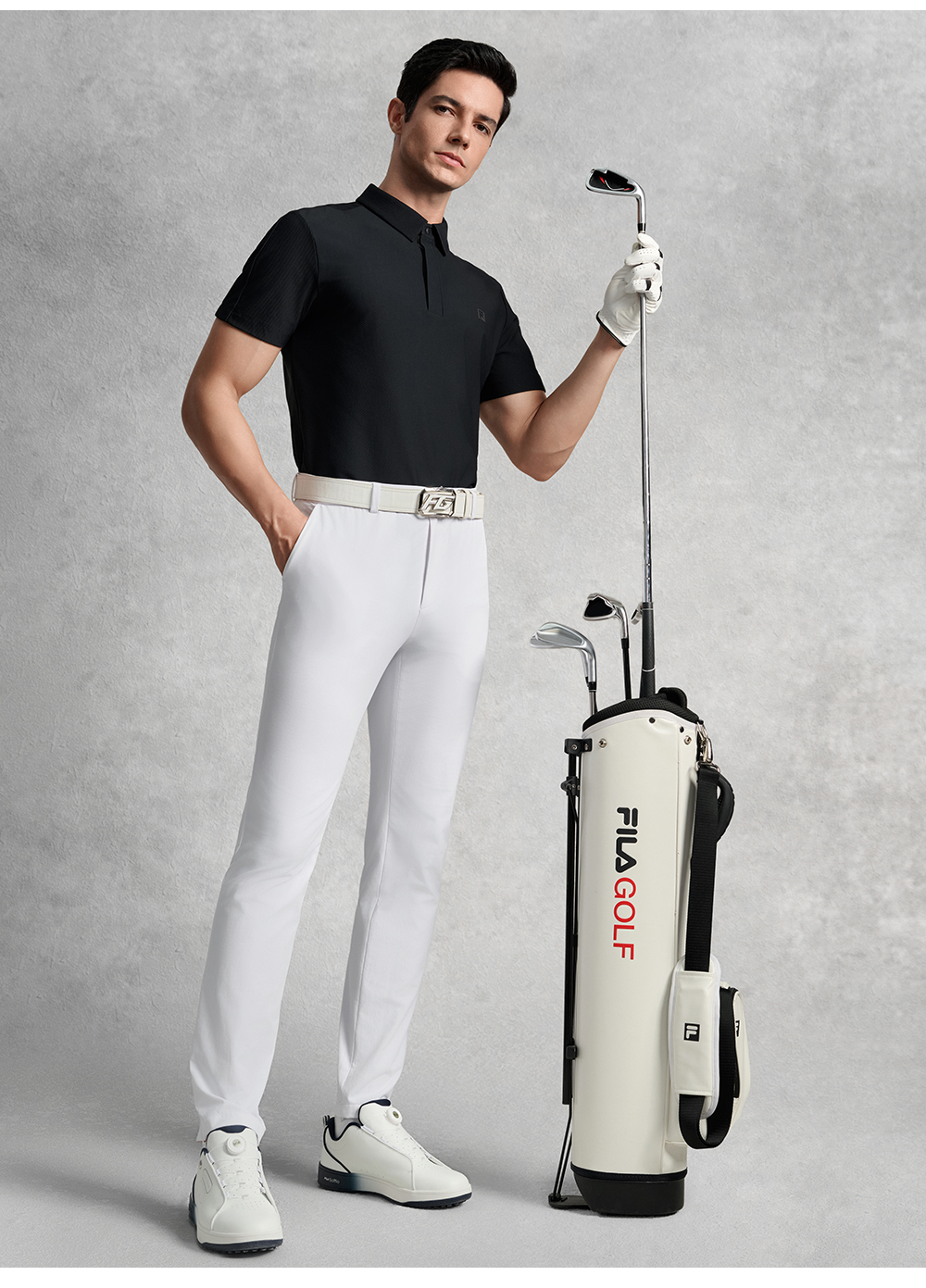 FILA CORE ATHLETICS GOLF ELITE GOLF CLUB Men Short Sleeve Polo (Black)