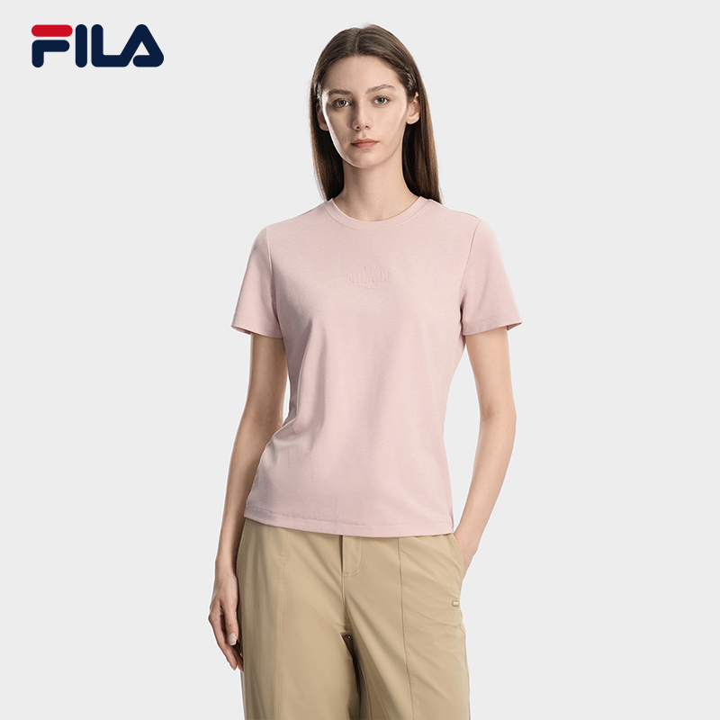 FILA CORE Women MILANO Knitted Short Sleeve Top PINK
