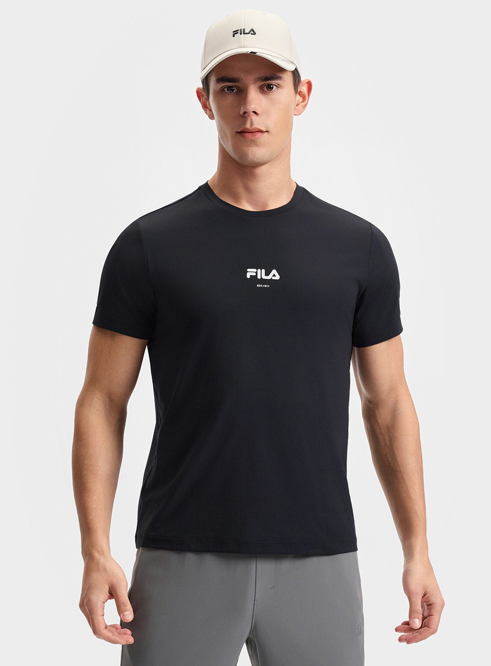 FILA CORE ATHLETICS FITNESS BLACK MEN SPACE DRIOD Men Short Sleeves T-Shirt (Black / Blue / White)
