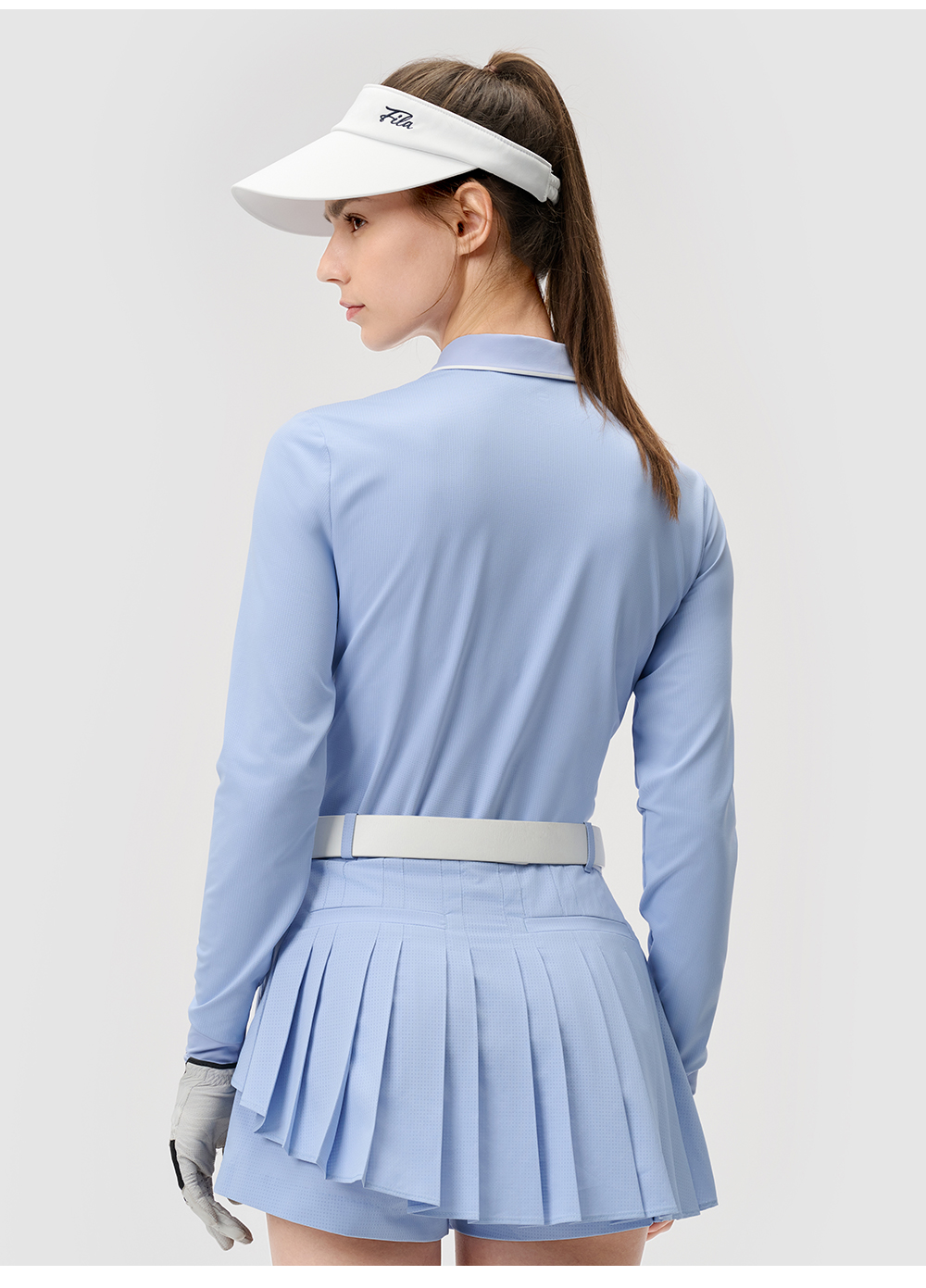 FILA CORE ATHLETICS GOLF (DP WORLD TOUR) Women Long Sleeve Polo (Light Blue / White)