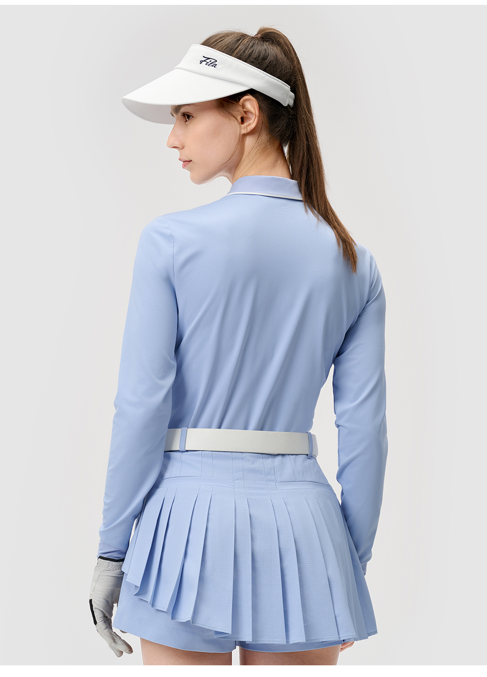 FILA CORE ATHLETICS GOLF (DP WORLD TOUR) Women Long Sleeve Polo (Light Blue / White)
