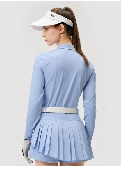 FILA CORE ATHLETICS GOLF (DP WORLD TOUR) Women Long Sleeve Polo (Light Blue / White)