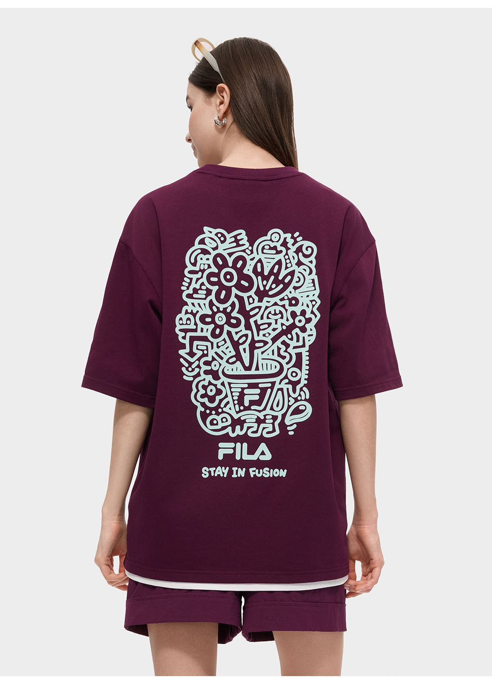 FILA FUSION  FUSION X MR DOODLE Unisex Short Sleeve T-shirt (Pink / Purple / White / Yellow)