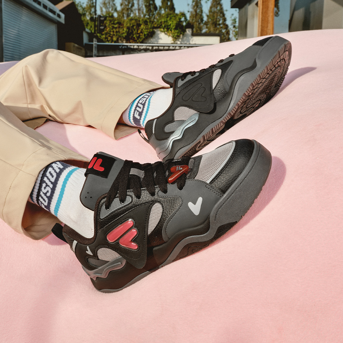 [V-Day Edition] FILA FUSION KICK II Women & Men Skate Shoes (Valentine's Couple Sneakers - Black and White )