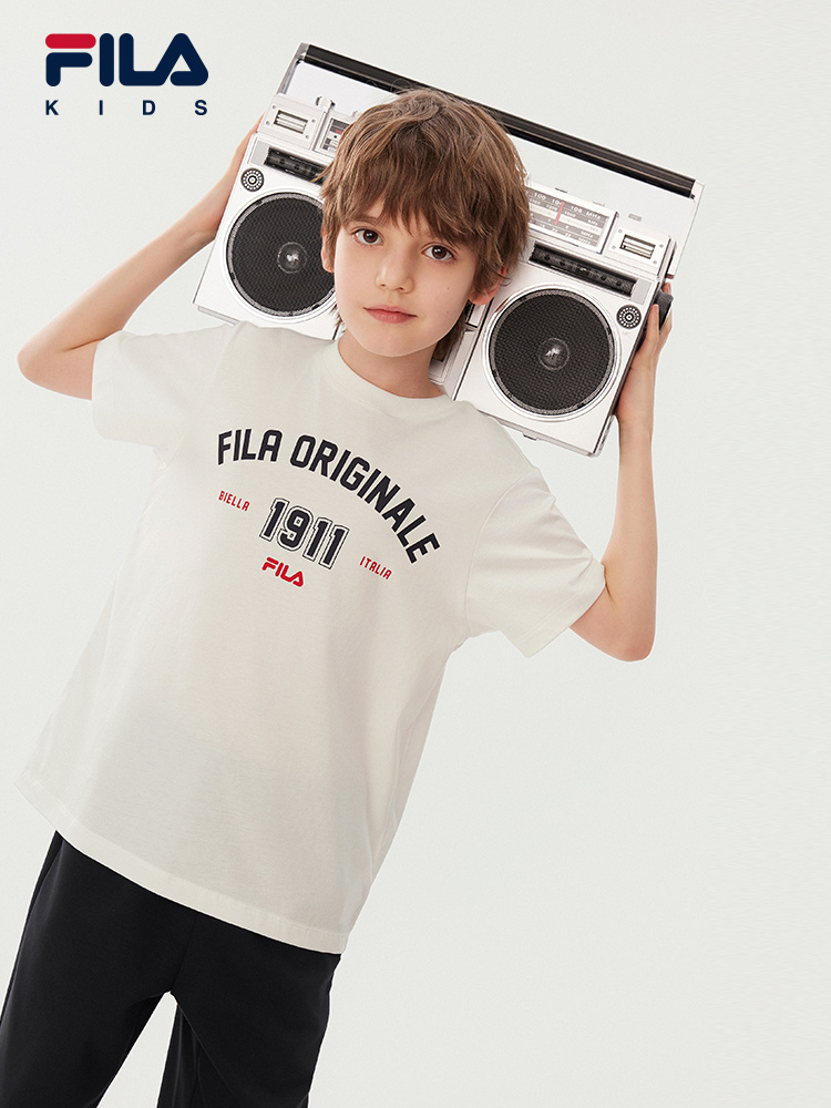 (130 -170cm) FILA KIDS ORIGINALE Boys Short Sleeve Cotton Tee T-shirt in White