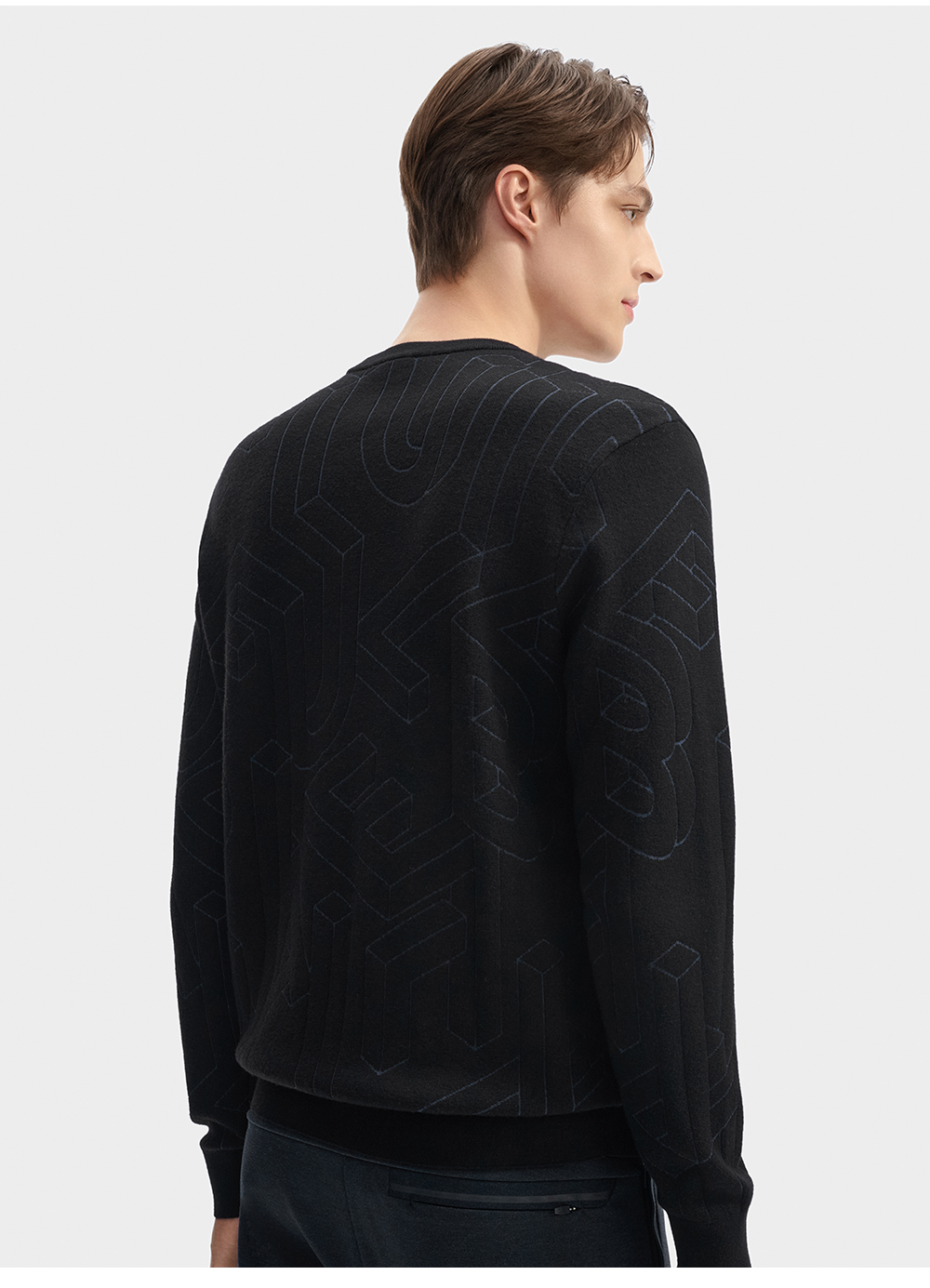 FILA CORE LIFESTYLE BLUE GEOMETRIC SNOW ART Men Knit Sweater (Black)