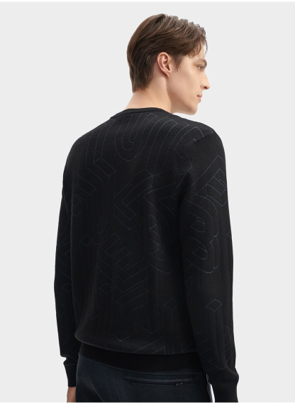 FILA CORE LIFESTYLE BLUE GEOMETRIC SNOW ART Men Knit Sweater (Black)