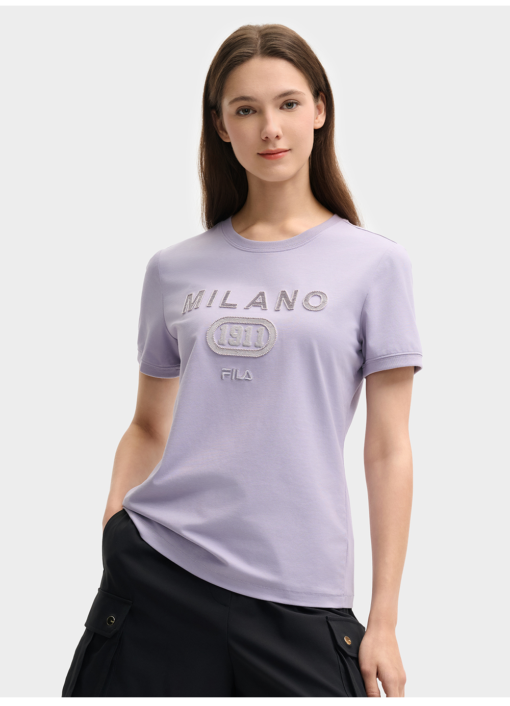 FILA CORE LIFESTYLE MILANO LUXURY CAFFE / FLAT WHITE Women Short Sleeves T-Shirt (Light Khaki / Purple)