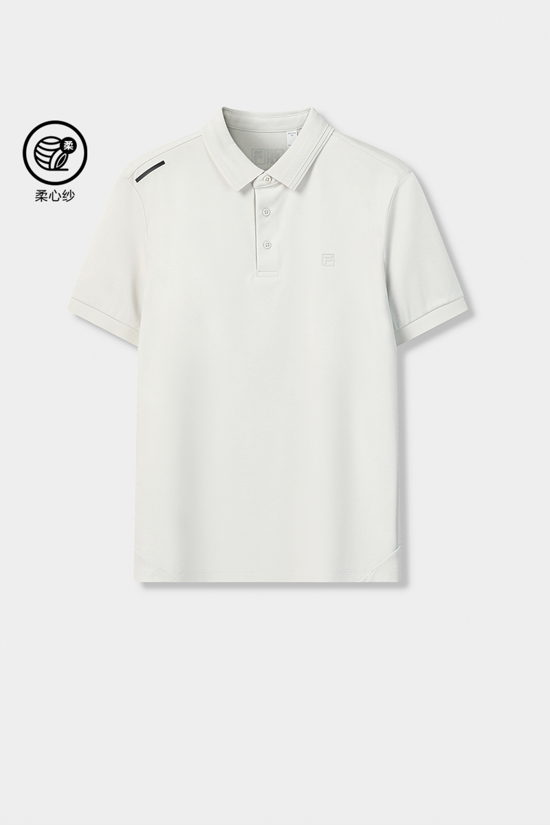 FILA CORE Men WHITE Knitted Short Sleeve Polo Shirt GREY