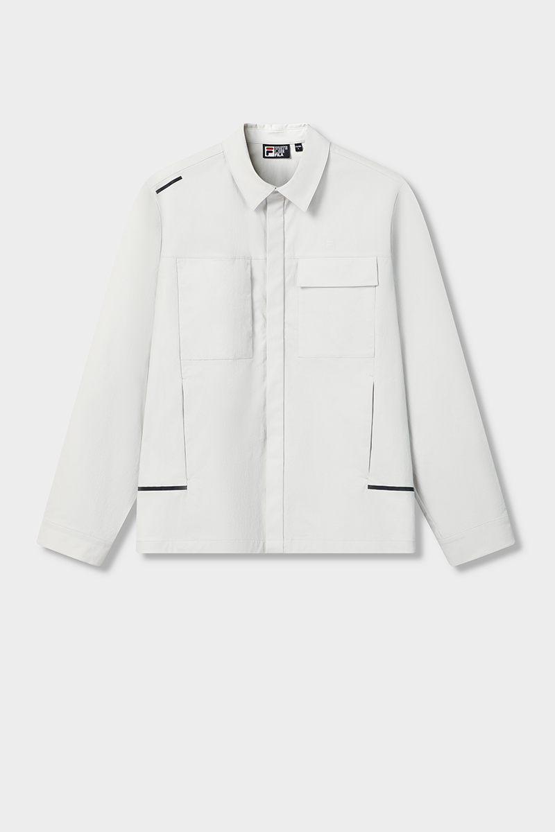 FILA CORE Men WHITE Woven Long Sleeve Jacket GREY