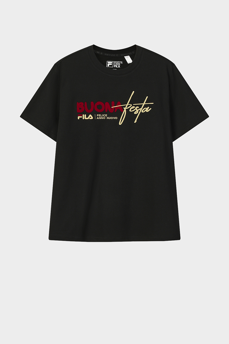 FILA CORE Men CNY Knitted Short Sleeve Top BLACK