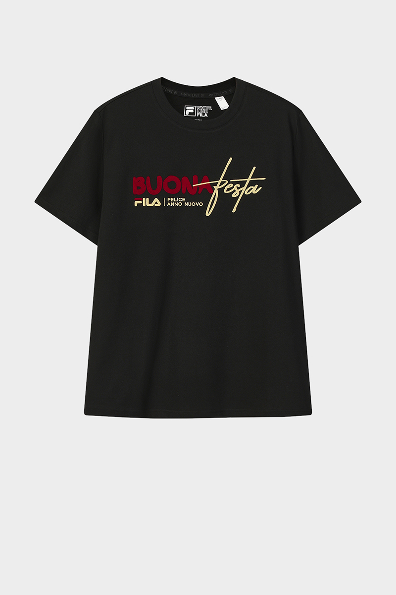 FILA CORE Men CNY Knitted Short Sleeve Top BLACK