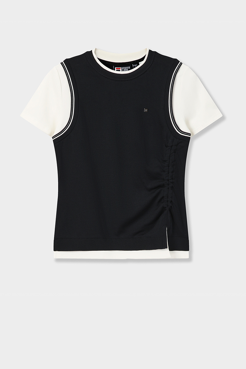FILA CORE Women WHITE Knitted Short Sleeve Top NAVY