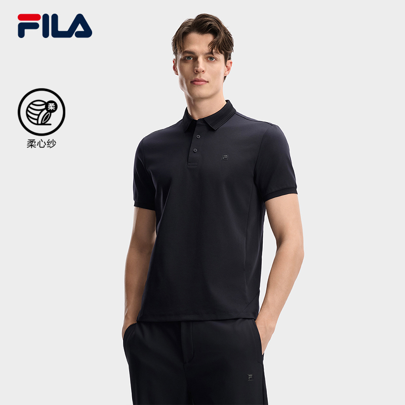 FILA CORE Men WHITE Knitted Short Sleeve Polo Shirt NAVY