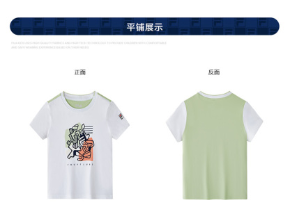 (105-130cm) FILA KIDS WHITE LINE Girl's Short Sleeve T-shirt in White