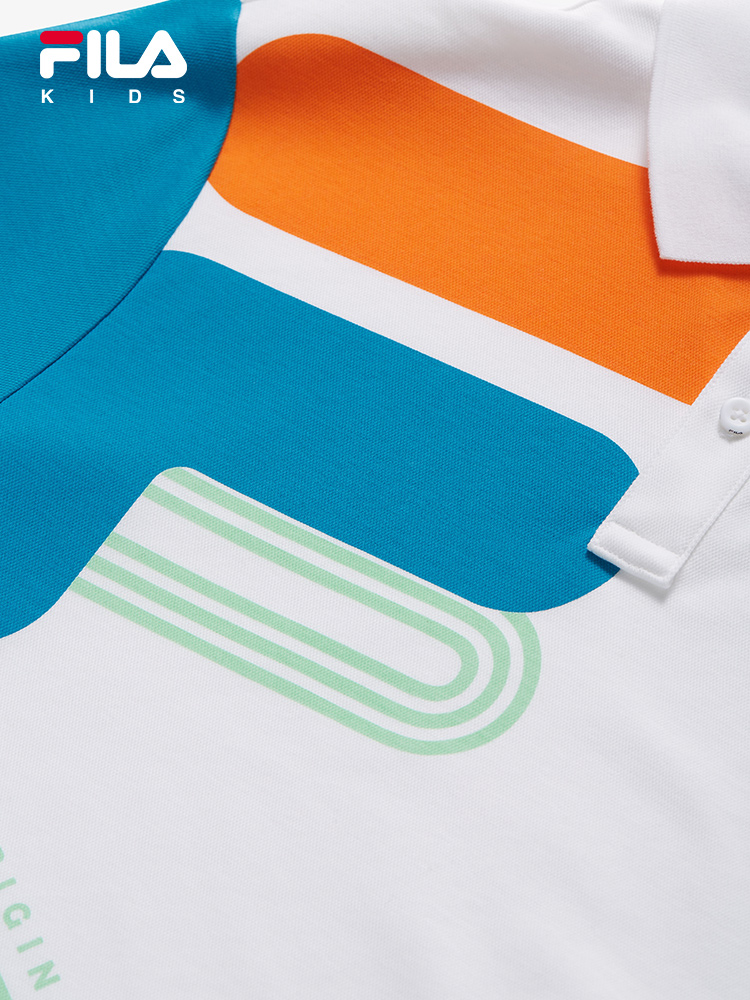 (130 - 165cm) FILA KIDS ORIGINALE Boy's Short Sleeve Polo T-Shirt in White