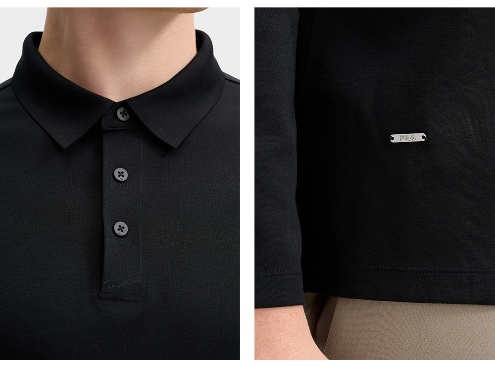 FILA CORE LIFESTYLE BLUE QUADRILATERO AESTHETICS Men Long Sleeve Polo (Black / Brown)