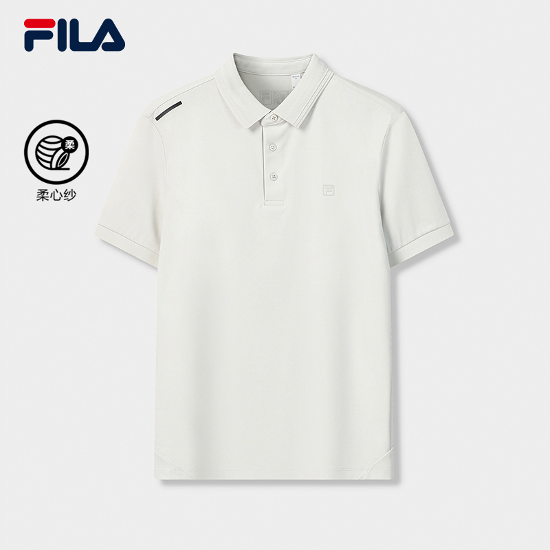 FILA CORE Men WHITE Knitted Short Sleeve Polo Shirt GREY