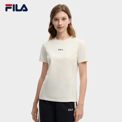 FILA CORE Women ORIGINALE Knitted Short Sleeve Top IVORY