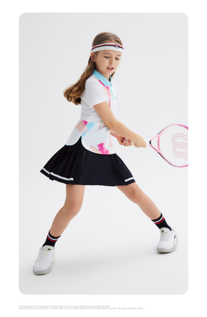 (130-165cm) FILA KIDS ART IN SPORTS PERFORMANCE TENNIS Girl's Short Sleeve Polo in White