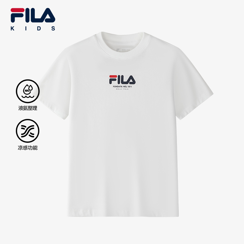 (130 - 170cm) FILA KIDS x OSAMU GOODS Boys Short Sleeve T-Shirt in White/Navy/Turquoise