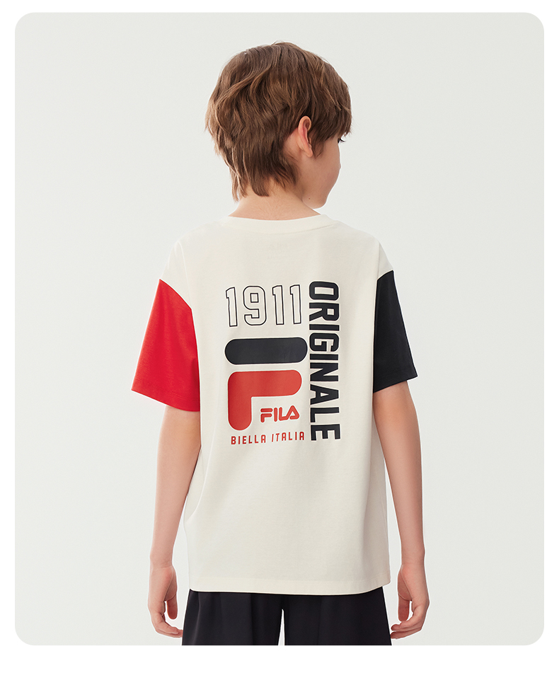 (130 - 170cm) FILA KIDS ORIGINALE Boy's Short Sleeve T-Shirt in White