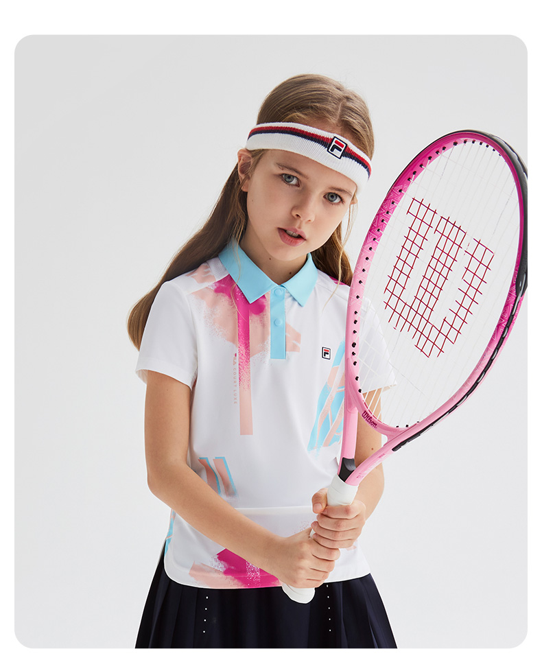 (130-165cm) FILA KIDS ART IN SPORTS PERFORMANCE TENNIS Girl's Short Sleeve Polo in White