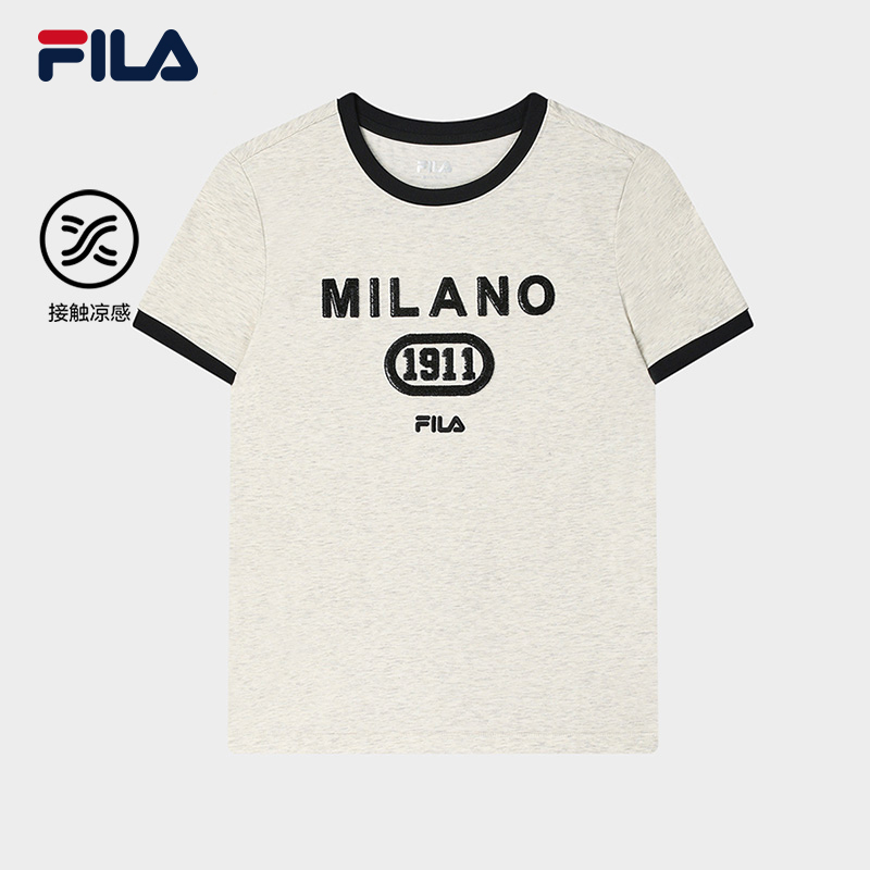 FILA CORE LIFESTYLE MILANO LUXURY CAFFE / FLAT WHITE Women Short Sleeves T-Shirt (Light Khaki / Purple)