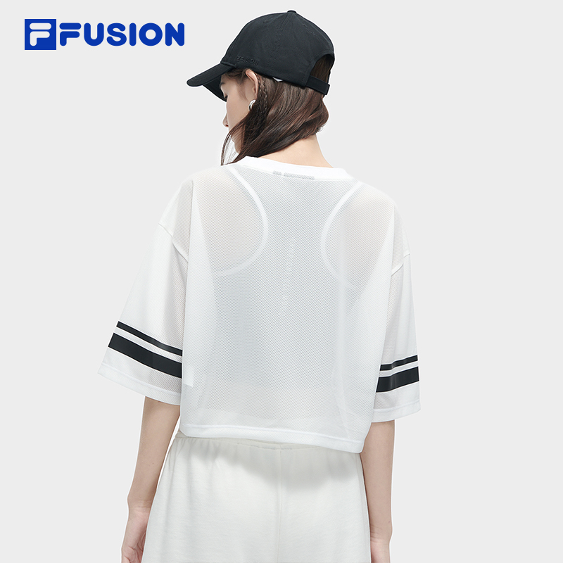 FILA FUSION BASKETBALL INLINE UNIFORM Women's Cropped Short Sleeve T-shirt (White) and Sports Bra (Black) (2-piece Set)