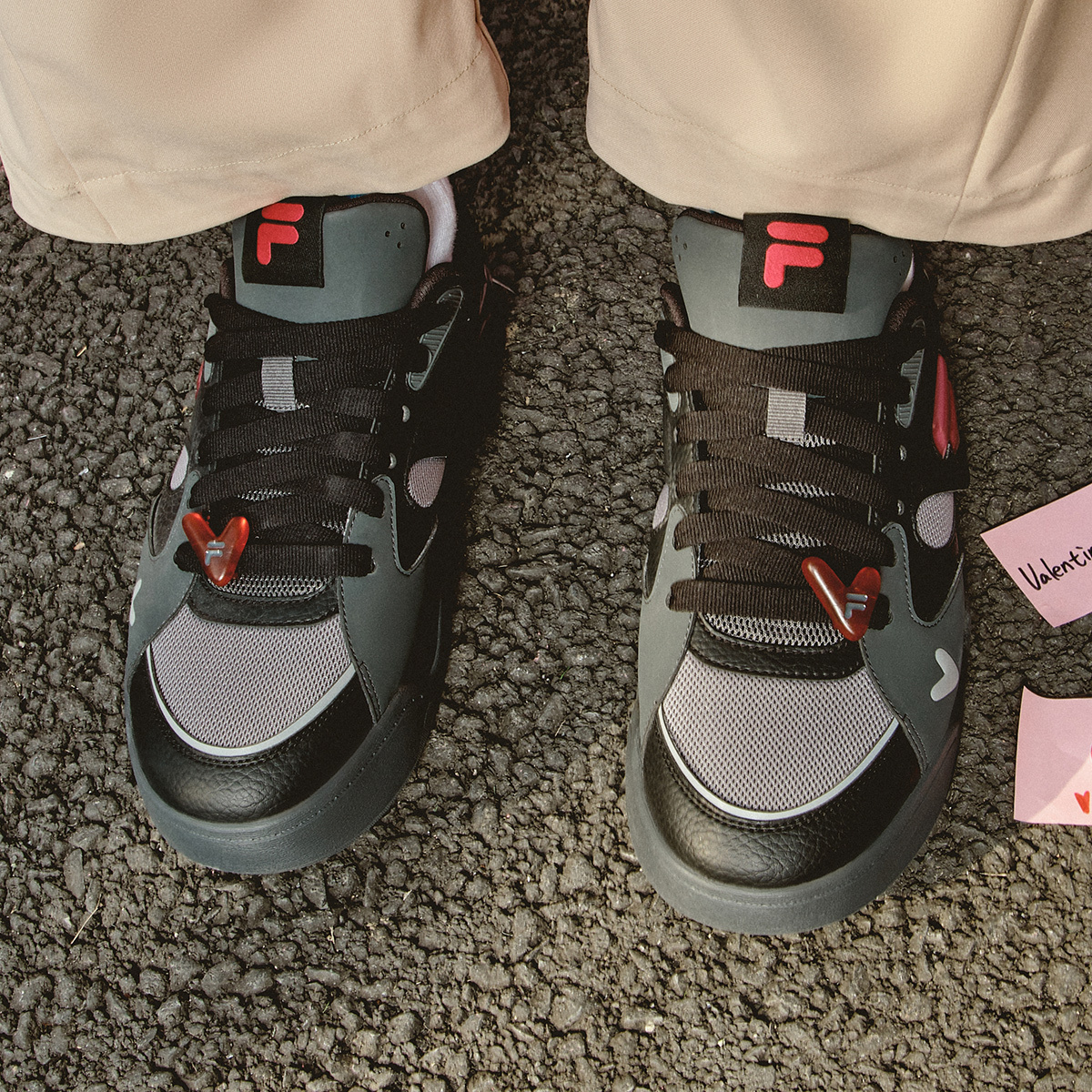 [V-Day Edition] FILA FUSION KICK II Women & Men Skate Shoes (Valentine's Couple Sneakers - Black and White )