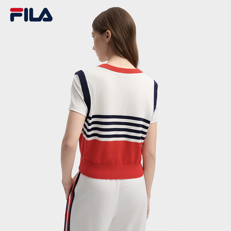 [NEW COLOR!] FILA CORE LIFESTYLE ORIGINALE FRENCH TENNIS CLUB Women Short Sleeve T-shirt + Sleeveless Knit Vest Set (Red / Blue)
