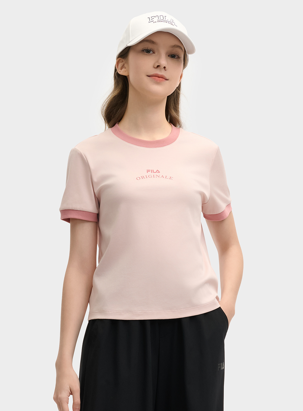 FILA CORE LIFESTYLE ORIGINALE DREAMS ON THE COURT Women Short Sleeves T-Shirt (Black / Pink / White)